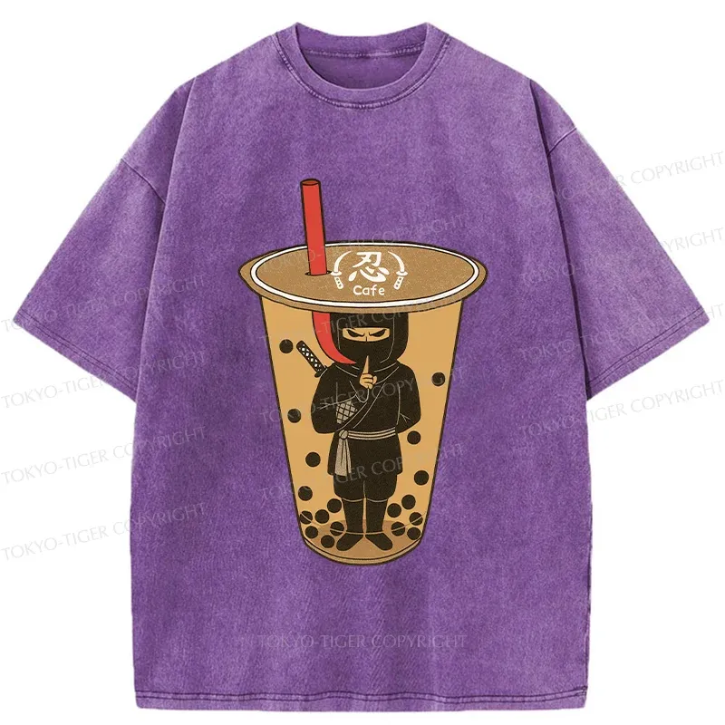 Tokyo-Tiger Ninja Lurking In Milk Tea Washed T-Shirt