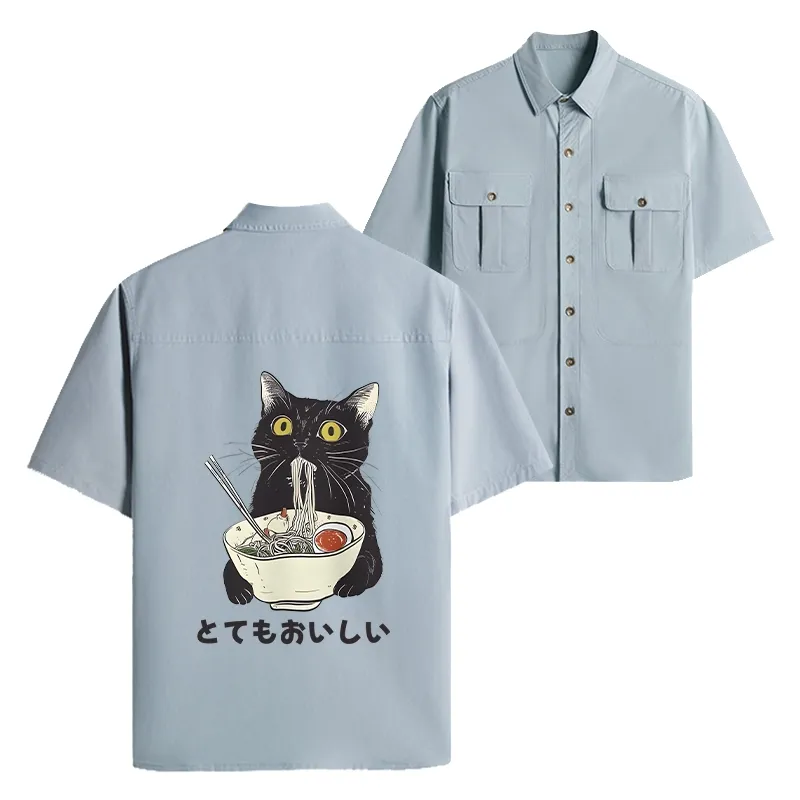 Tokyo-Tiger Cats Eat Ramen Noodles Work Shirt