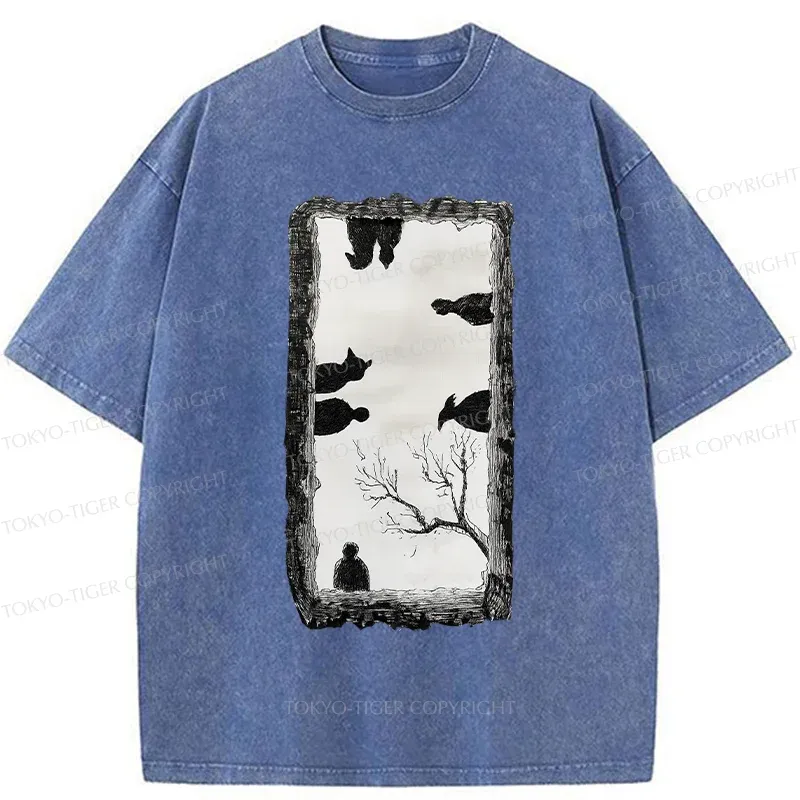 Tokyo-Tiger Cats Watching You Washed T-Shirt
