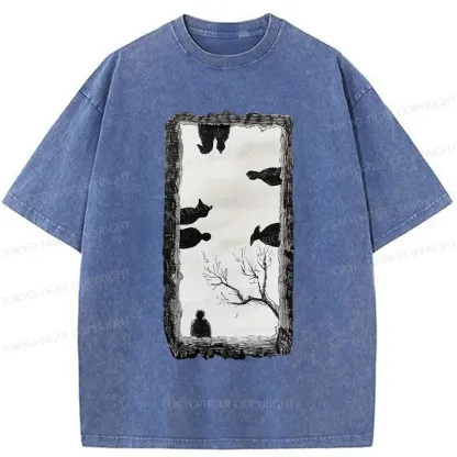 Tokyo-Tiger Cats Watching You Washed T-Shirt