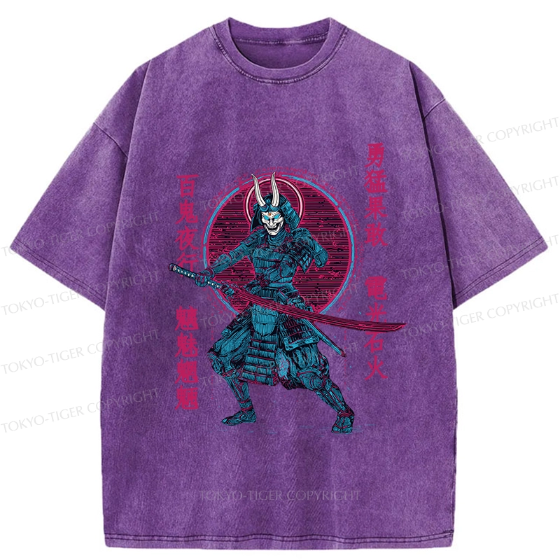 Tokyo-Tiger Japanese Oni Samurai Washed T-Shirt
