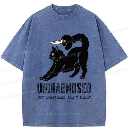 Tokyo-Tiger Cat With Knife Washed T-Shirt