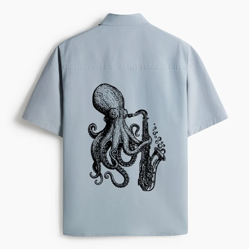 Tokyo-Tiger Octopus Playing Saxophone Work Shirt