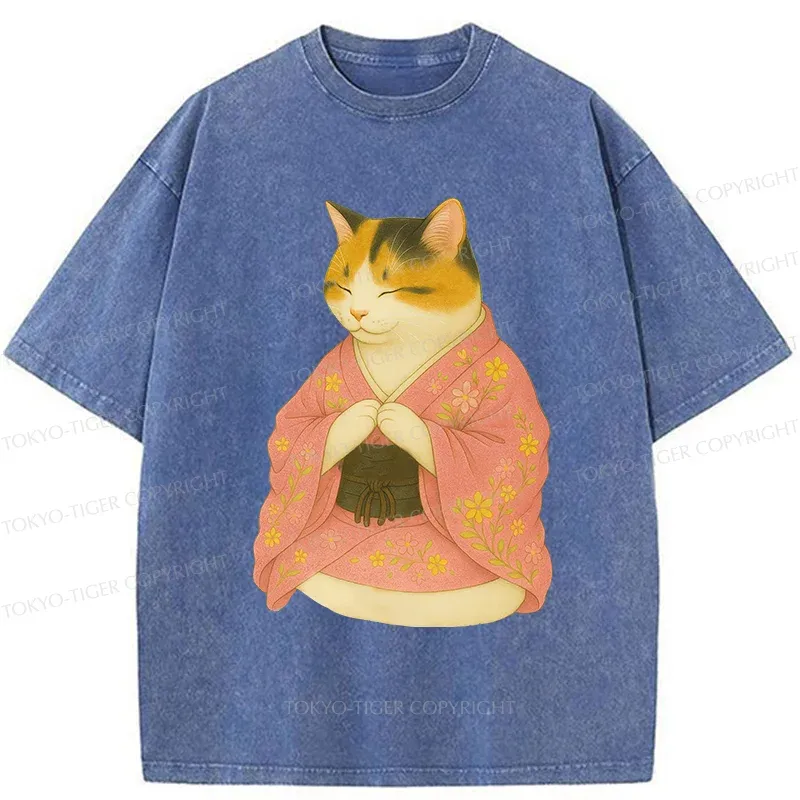 Tokyo-Tiger Meditating Cat Washed T-Shirt