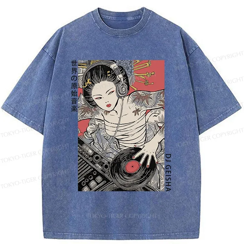 Tokyo-Tiger Geisha DJ Funny Washed T-Shirt