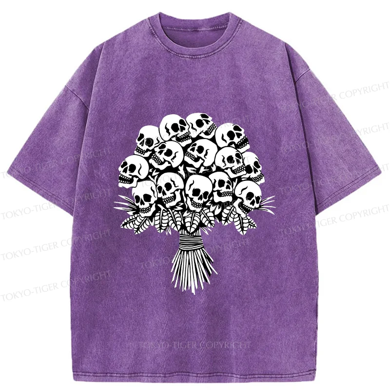 Tokyo-Tiger Skull Flower Washed T-Shirt