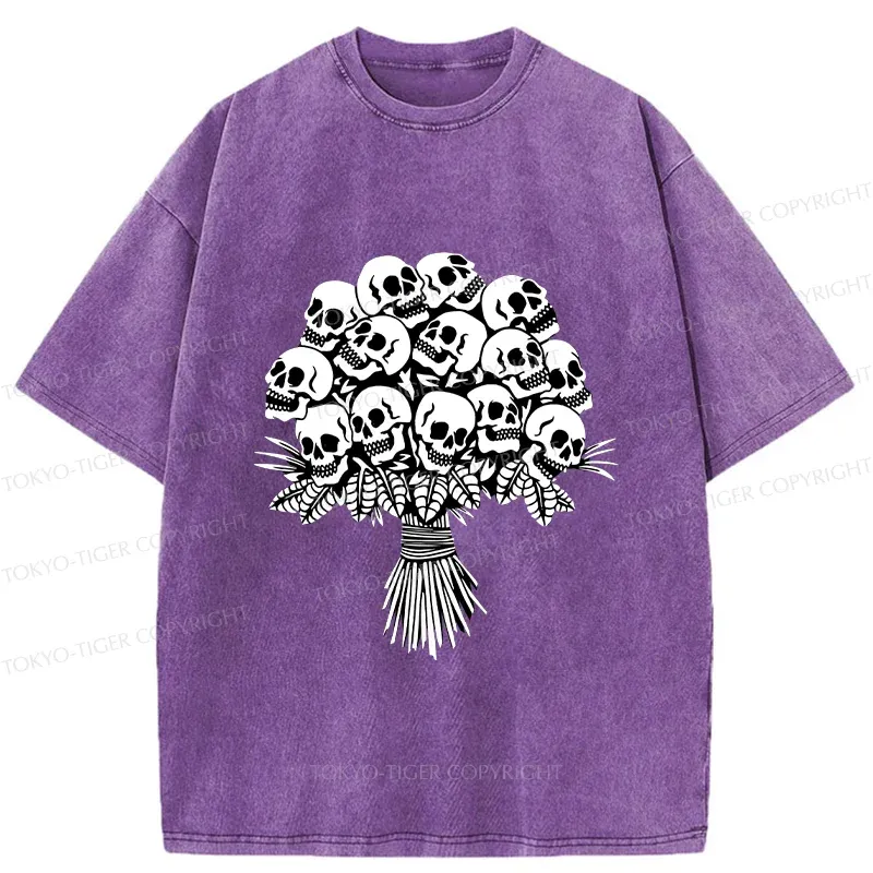 Tokyo-Tiger Skull Flower Washed T-Shirt