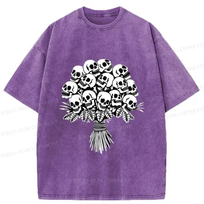 Tokyo-Tiger Skull Flower Washed T-Shirt