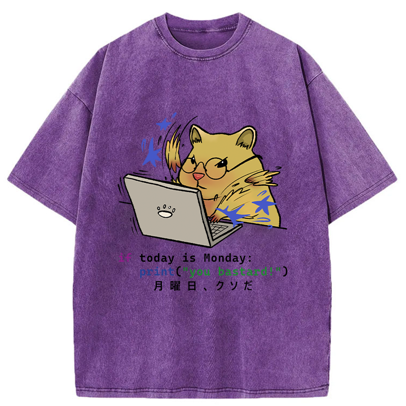 Tokyo-Tiger Funny Programmer Hamster Washed T-Shirt