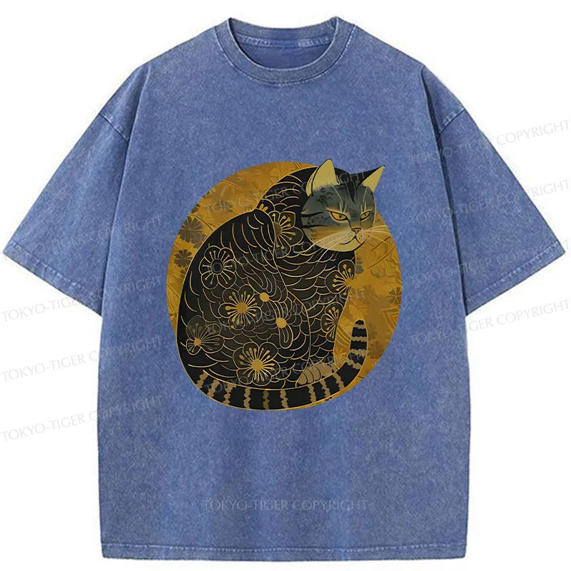 Tokyo-Tiger Japanese Retro Cat Washed T-Shirt