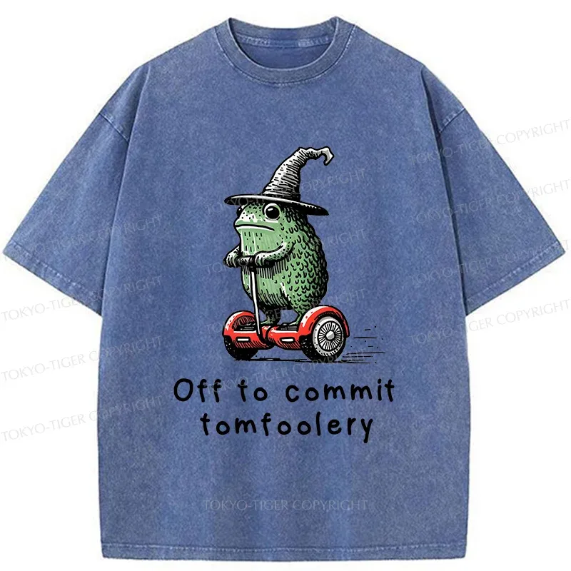 Tokyo-Tiger Frog Riding A Balance Scooter Japan Washed T-Shirt