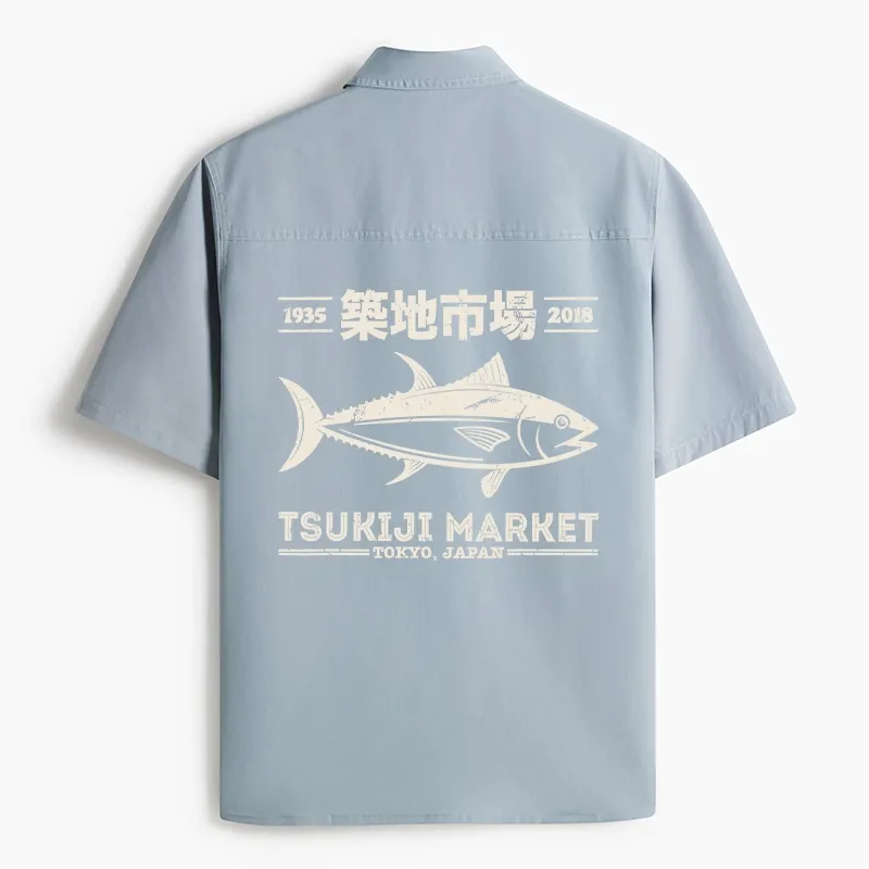 Tokyo-Tiger Retro Tsukiji Fish Market Streetwear Tokyo Work Shirt