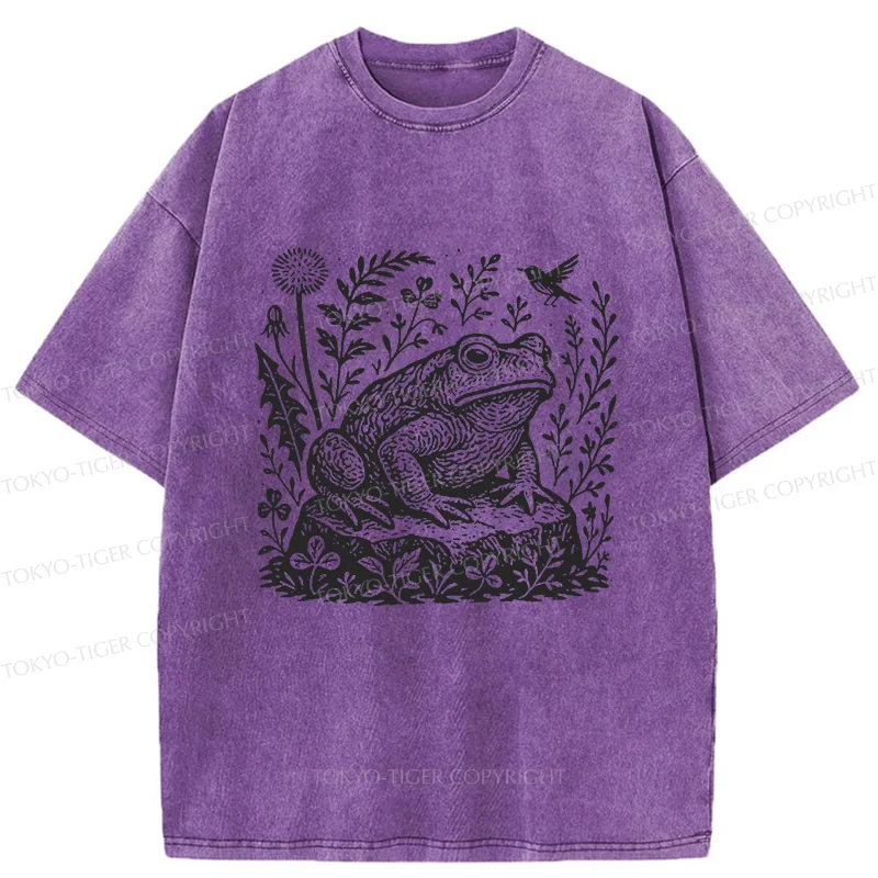 Tokyo-Tiger Frog In The Grass Washed T-Shirt