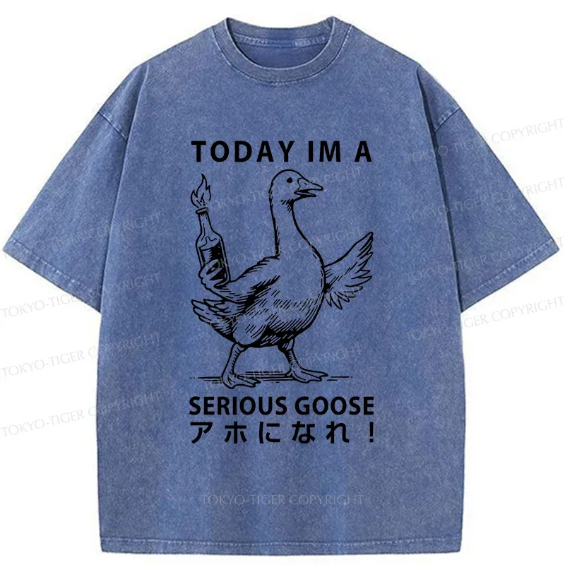 Tokyo-Tiger Goose Holding A Fuel Bottle Washed T-Shirt