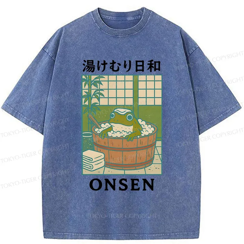 Tokyo-Tiger Frog Taking A Bath Japan Washed T-Shirt