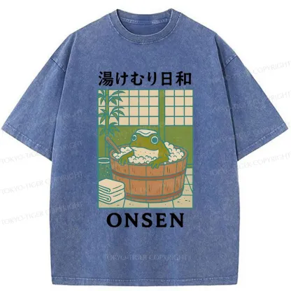 Tokyo-Tiger Frog Taking A Bath Japan Washed T-Shirt