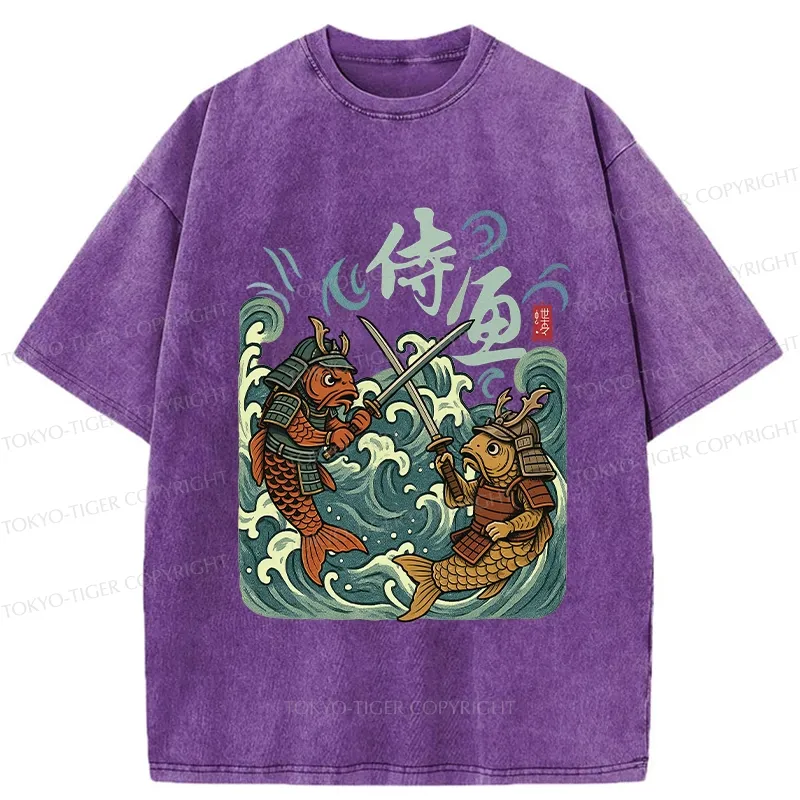 Tokyo-Tiger Japanese Samurai Fish Washed T-Shirt
