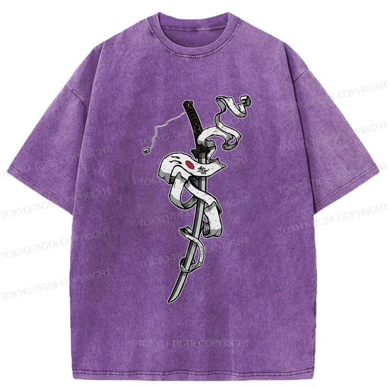 Tokyo-Tiger Samurai Sword Washed T-Shirt
