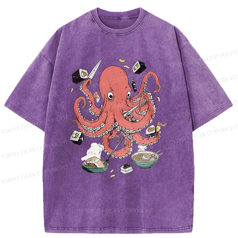 Tokyo-Tiger Octopus Chef Washed T-Shirt
