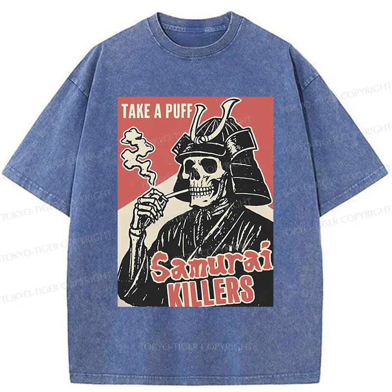 Tokyo-Tiger Smoking Samurai Washed T-Shirt