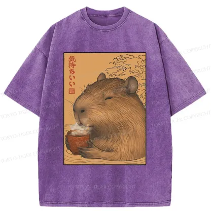 Tokyo-Tiger Capybara Taking A Bath Washed T-Shirt