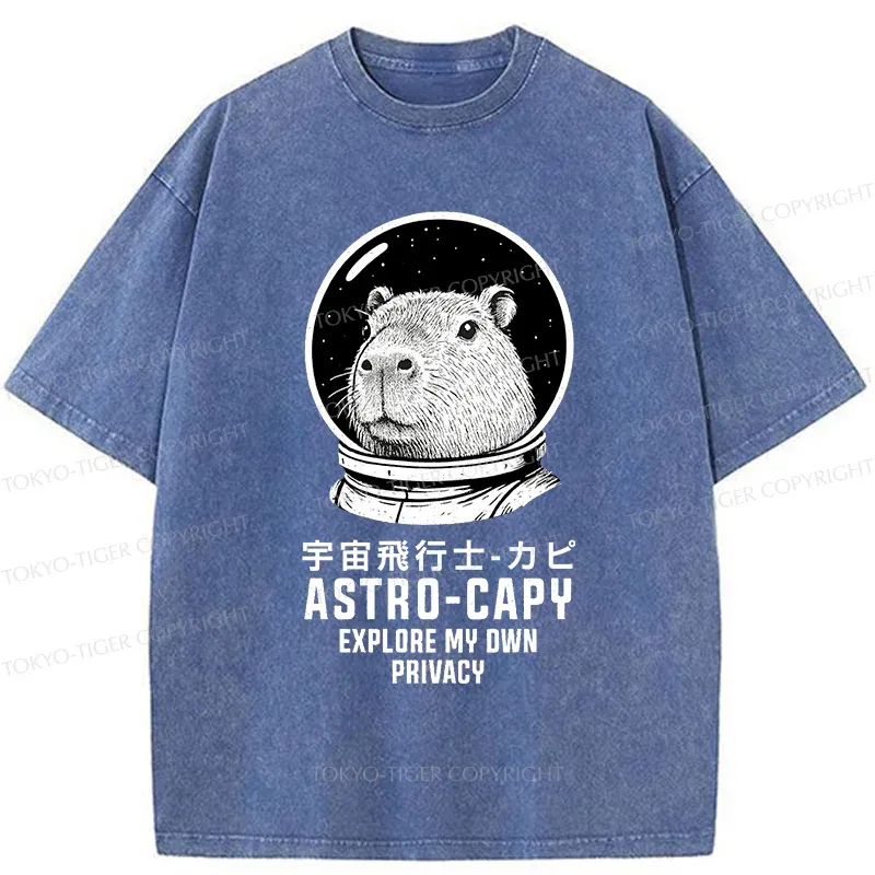 Tokyo-Tiger Astronaut Capybara Washed T-Shirt