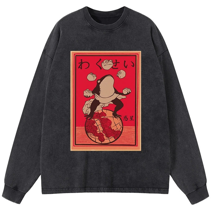 Tokyo-Tiger Wakusei Frog Funny Washed Long Sleeve T-Shirt