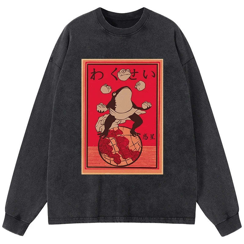 Tokyo-Tiger Wakusei Frog Funny Washed Long Sleeve T-Shirt