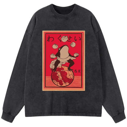 Tokyo-Tiger Wakusei Frog Funny Washed Long Sleeve T-Shirt
