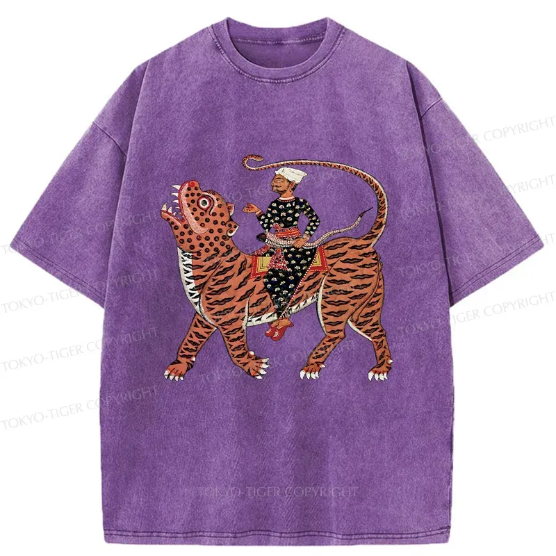 Tokyo-Tiger Man Riding A Tiger Washed T-Shirt