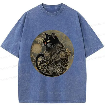 Tokyo-Tiger Vintage Art Cat Washed T-Shirt