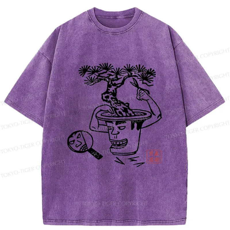 Tokyo-Tiger Potted Plant Funny Washed T-Shirt