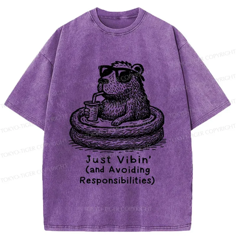 Tokyo-Tiger Capybara On A Bathing Vacation Washed T-Shirt