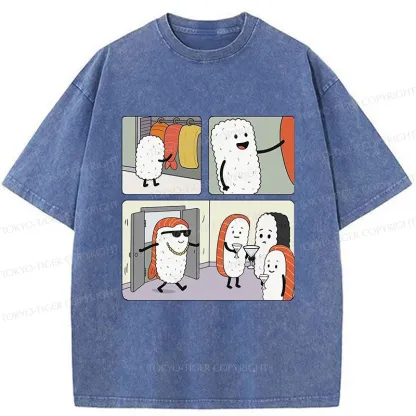 Tokyo-Tiger Sushi At The Party Washed T-Shirt