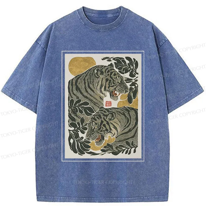 Tokyo-Tiger Woodcut Tiger Washed T-Shirt