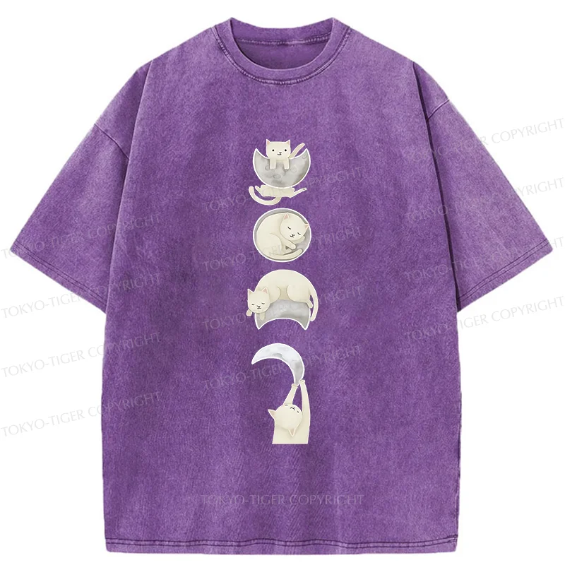 Tokyo-Tiger Cat And Moon Washed T-Shirt
