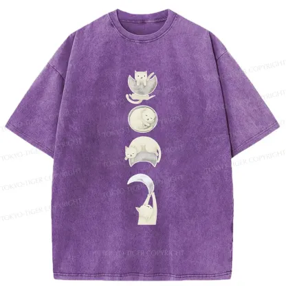 Tokyo-Tiger Cat And Moon Washed T-Shirt