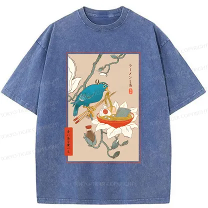 Tokyo-Tiger Bird Eating Ramen Washed T-Shirt