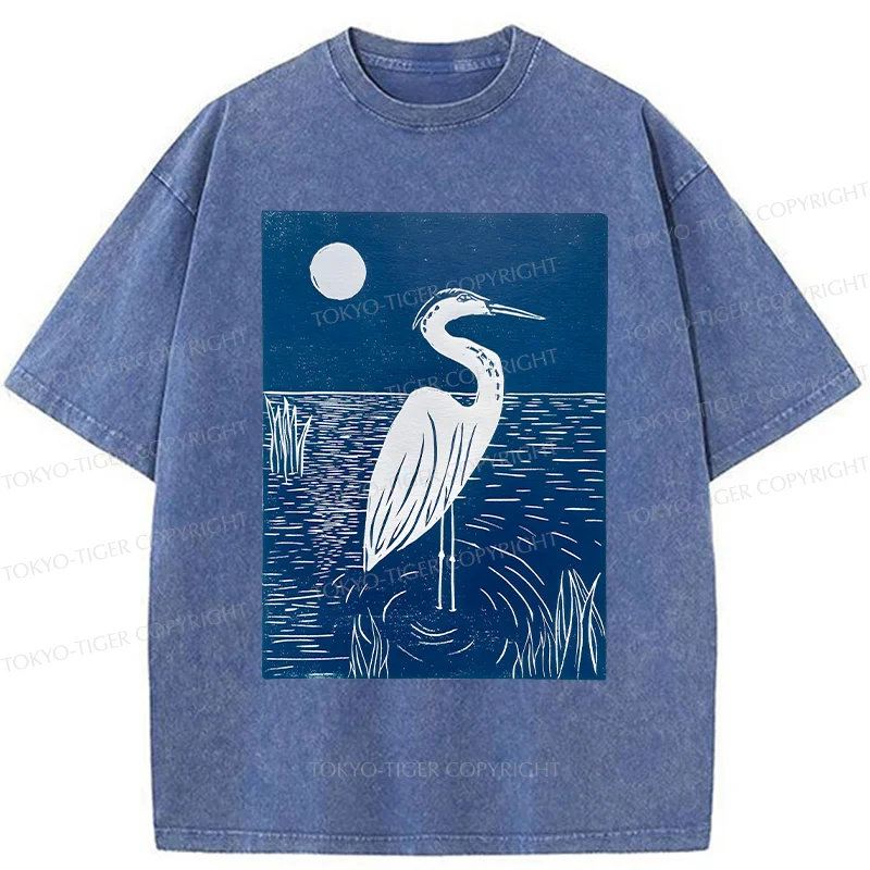 Tokyo-Tiger Woodcut Crested Lbis Washed T-Shirt