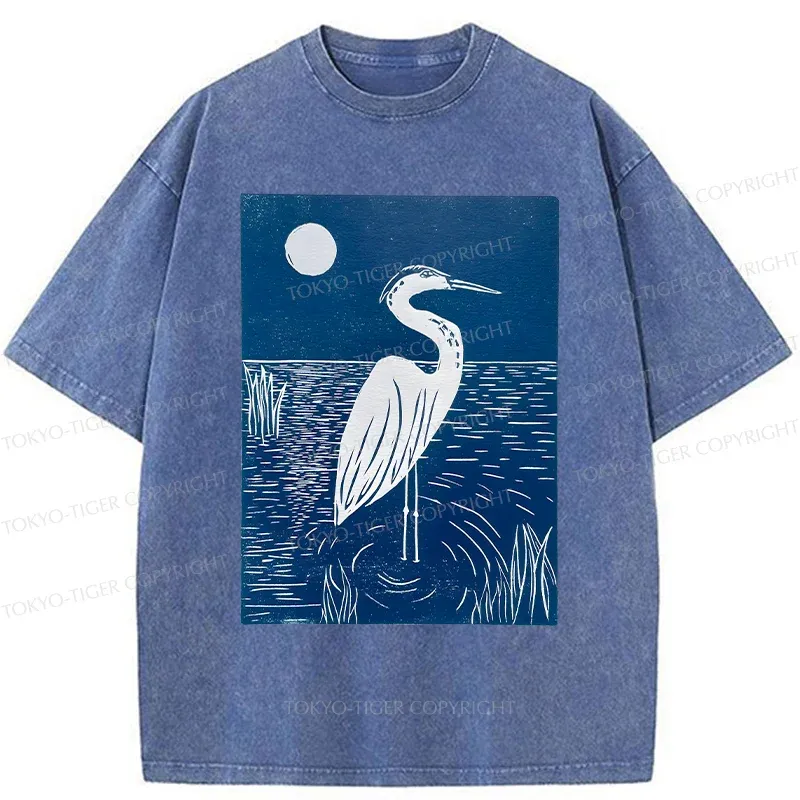 Tokyo-Tiger Woodcut Crested Lbis Washed T-Shirt