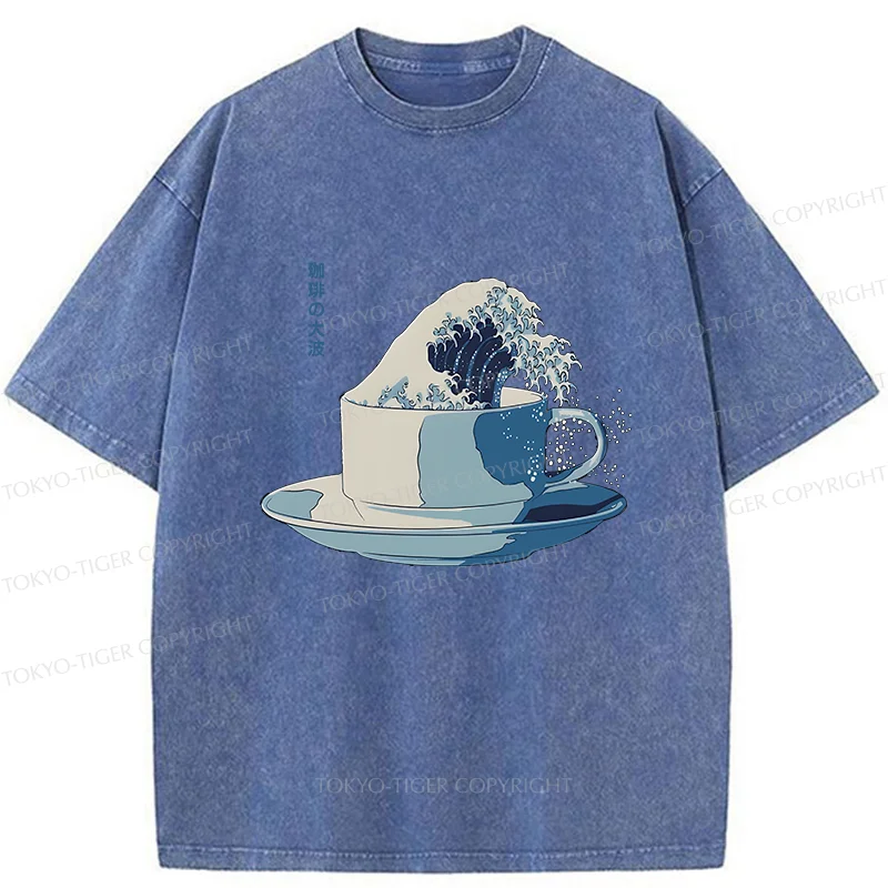 Tokyo-Tiger Retro Teacup Wave Washed T-Shirt