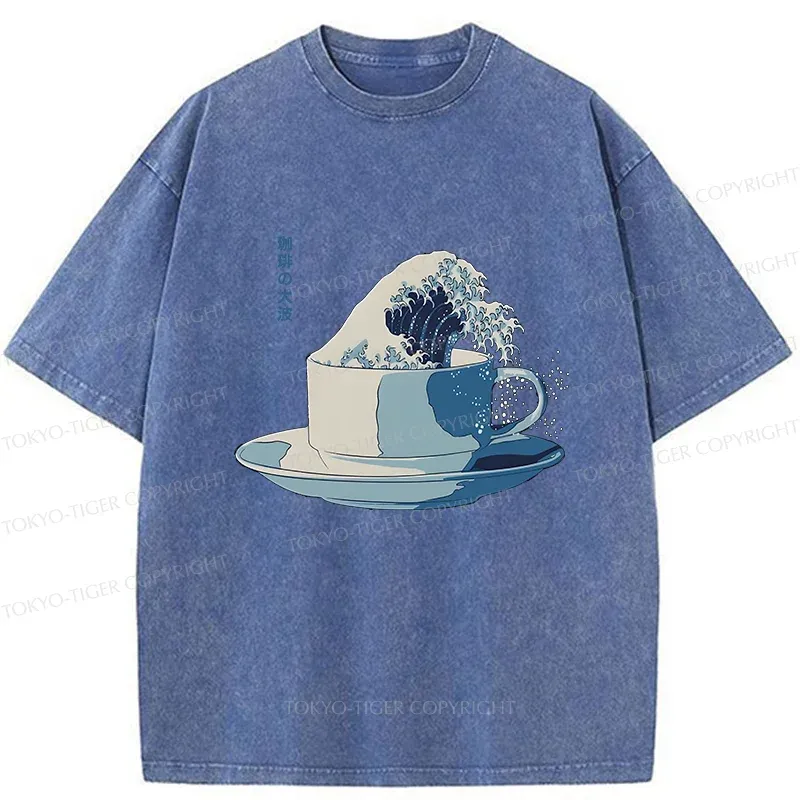 Tokyo-Tiger Retro Teacup Wave Washed T-Shirt