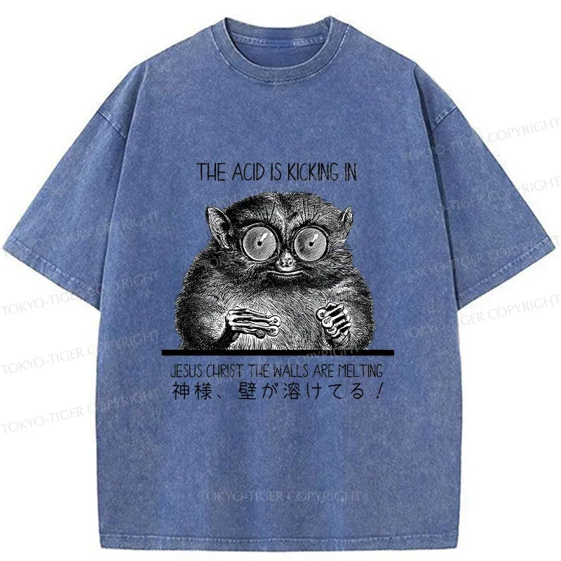 Tokyo-Tiger Tarsier Funny Washed T-Shirt