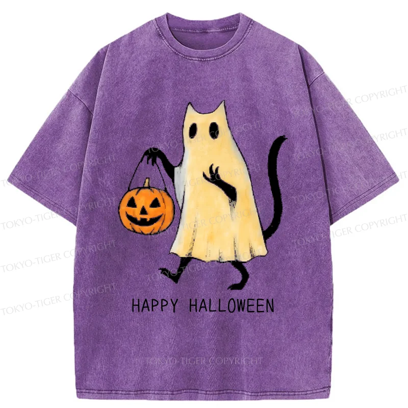 Tokyo-Tiger Halloween Cat Soul Washed T-Shirt