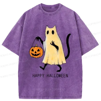 Tokyo-Tiger Halloween Cat Soul Washed T-Shirt