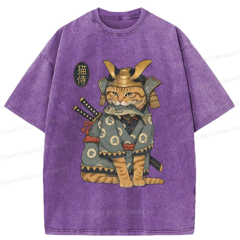 Tokyo-Tiger Cat Japanese General Washed T-Shirt