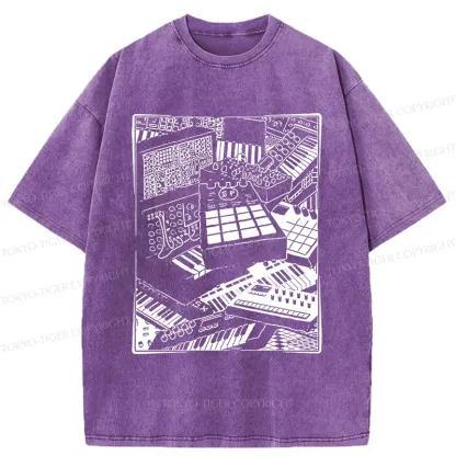 Tokyo-Tiger Retro Synthesizer Washed T-Shirt