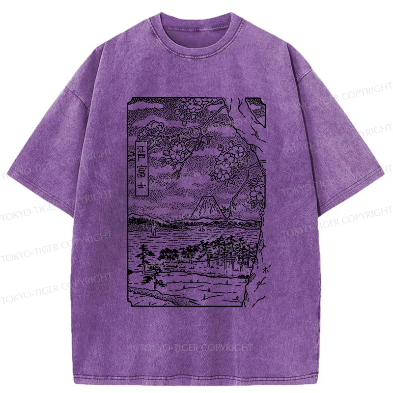 Tokyo-Tiger Retro Sakura Tree Washed T-Shirt