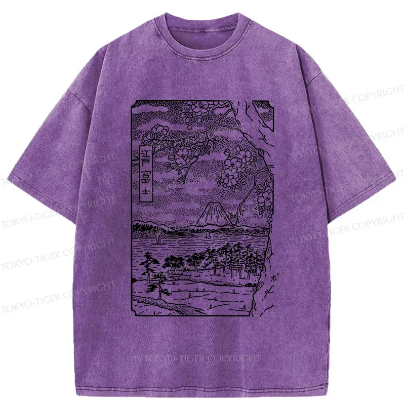 Tokyo-Tiger Retro Sakura Tree Washed T-Shirt
