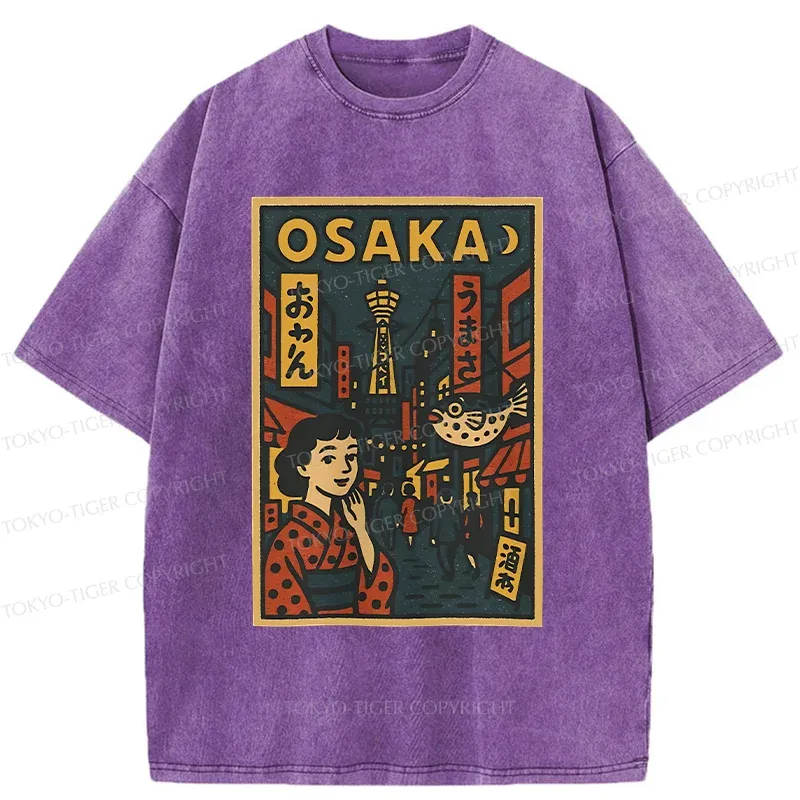 Tokyo-Tiger Osaka Street Scene Washed T-Shirt